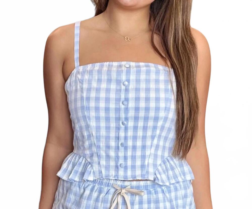 NEW SADIE & SAGE women's ruffle smocked top in sky blue